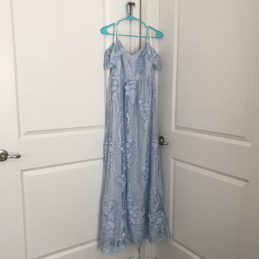 Light Blue Lace Cold-Shoulder Evening Dress